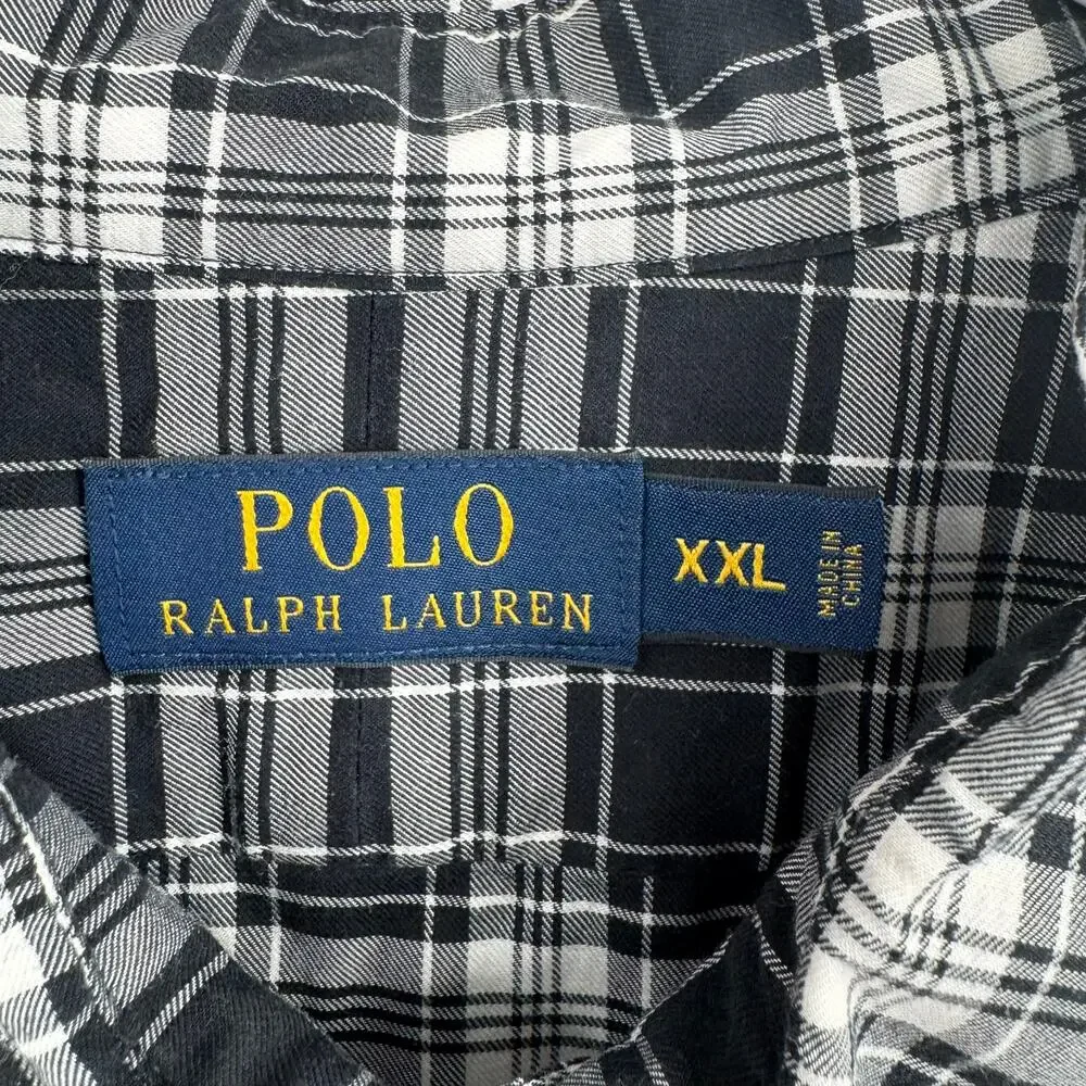 Polo Ralph Lauren Plaid Long Sleeve Button Down Shirt Mens XXL‎ Black Gray White